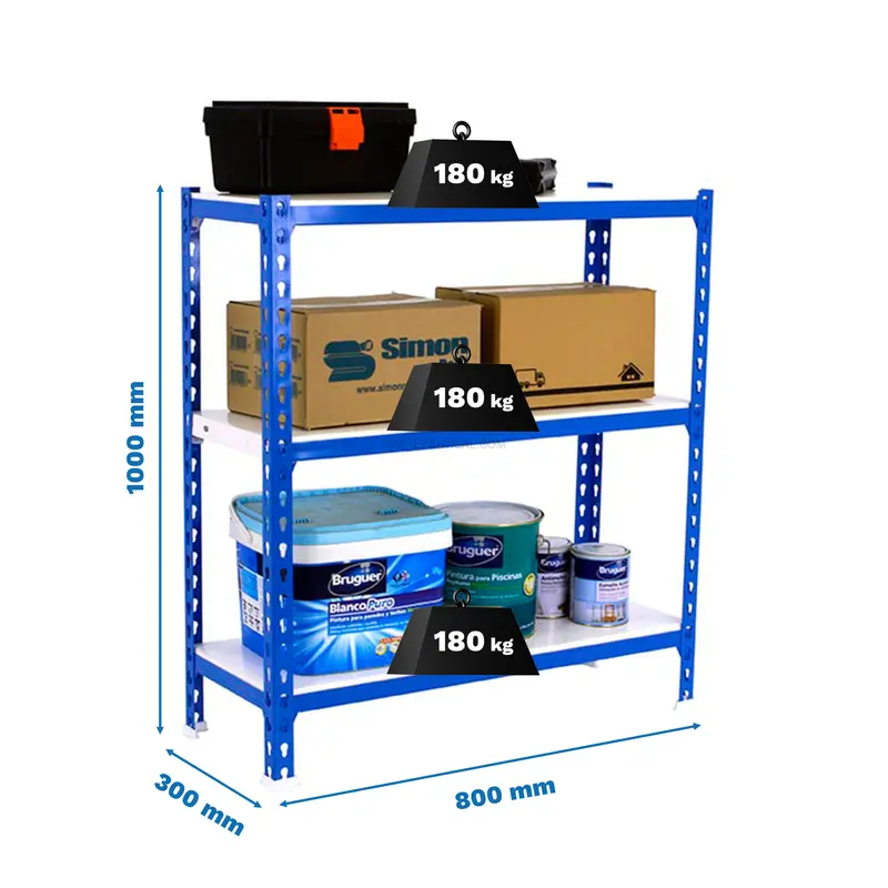 Estante Metálica SIMONCLICK MINI 3/300 1000 AZUL/Branco - 1000 x 800 x 300 mm