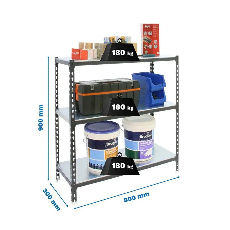 Estante Metálica SIMONCLICK MINI 3/300 900 Antracite/Galvanizado - 900 x 800 x 300 mm