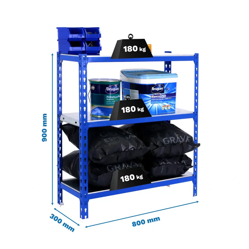Estante Metálica SIMONCLICK MINI 3/300 900 AZUL/Galvanizado - 900 x 800 x 300 mm
