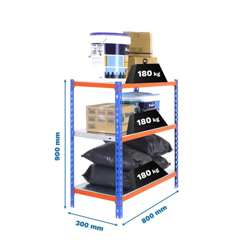 Estante Metálica SIMONCLICK MINI 3/300 900 AZUL/Laranja/Galvanizado - 900 x 800 x 300 mm