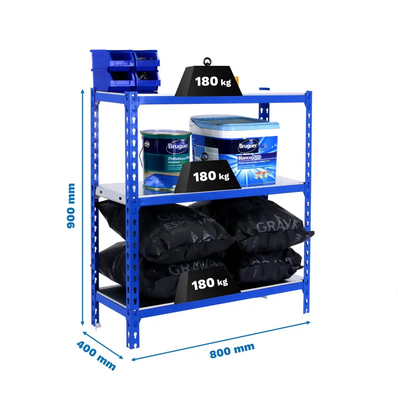Estante Metálica SIMONCLICK MINI 3/400 900 AZUL/Galvanizado - 900 x 800 x 400 mm