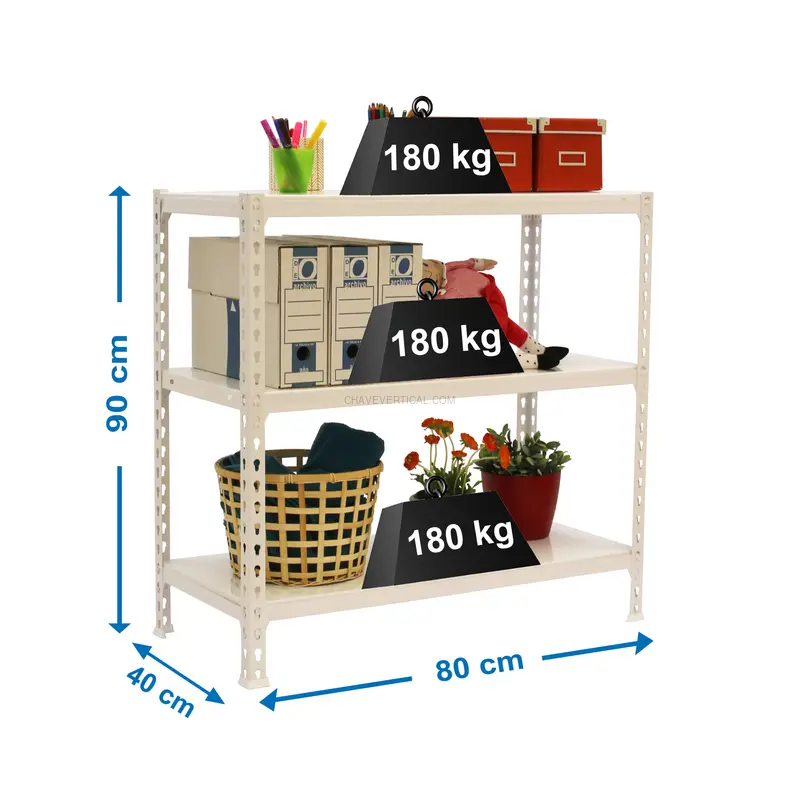 Estante Metálica SIMONCLICK MINI 3/400 900 Branco/Branco - 900 x 800 x 400 mm