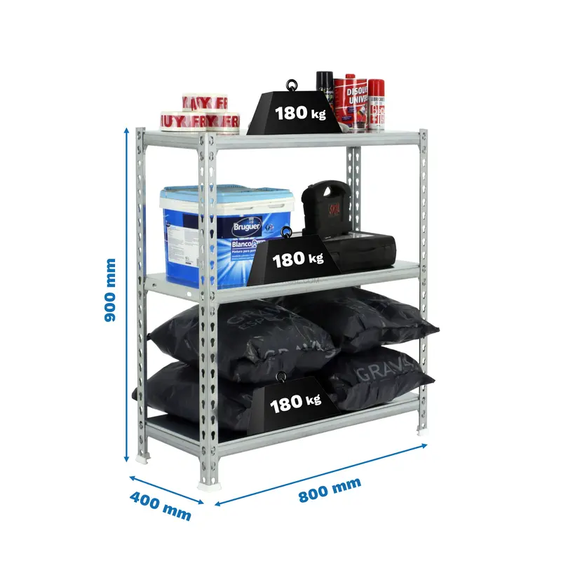 Estante Metálica SIMONCLICK MINI 3/400 900 Galvanizado/Galvanizado - 900 x 800 x 400 mm