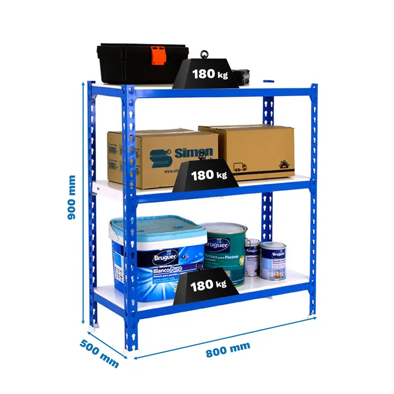 Estante Metálica SIMONCLICK MINI 3/500 900 AZUL/Branco - 900 x 800 x 500 mm