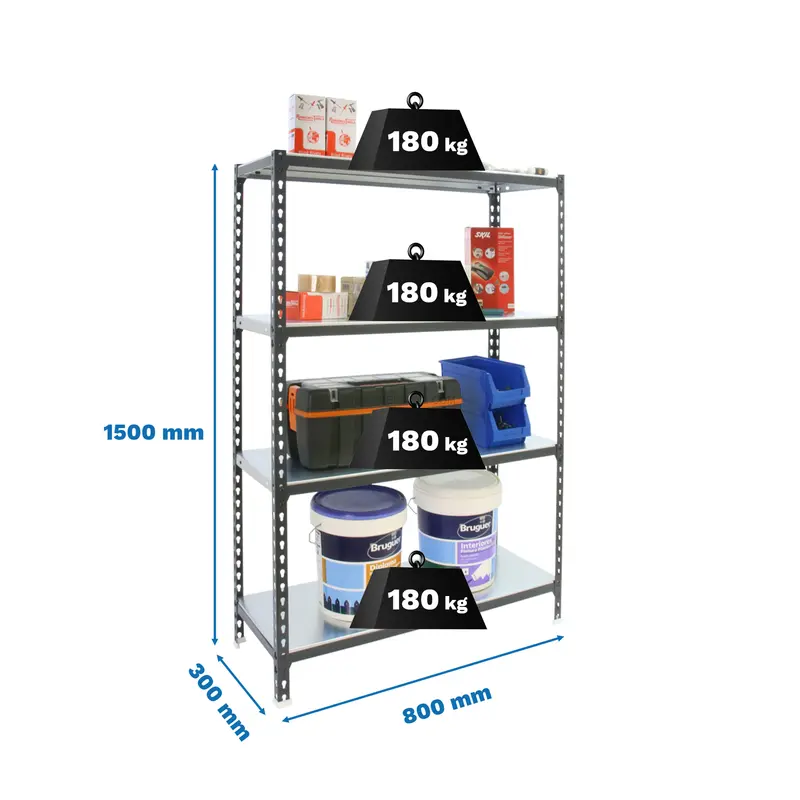 Estante Metálica SIMONCLICK MINI 4/300 1500 Antracite/Galvanizado - 1500 x 800 x 300 mm