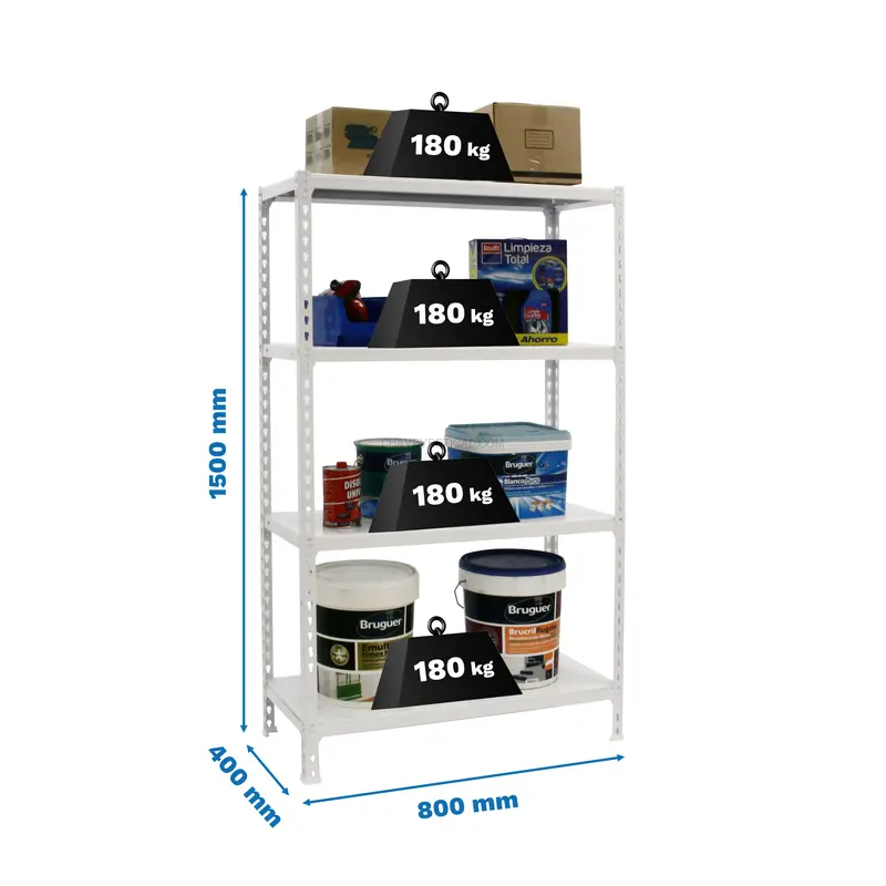 Estante Metálica SIMONCLICK MINI 4/400 1500 Branco/Branco - 1500 x 800 x 400 mm