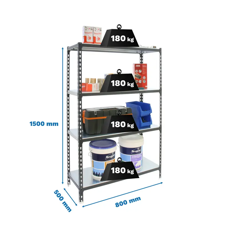 Estante Metálica SIMONCLICK MINI 4/500 1500 Antracite/Branco - 1500 x 800 x 500 mm