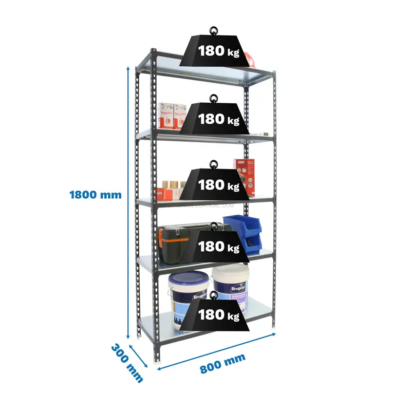 Estante Metálica SIMONCLICK MINI 5/300 Antracite/Galvanizado - 1800 x 800 x 300 mm