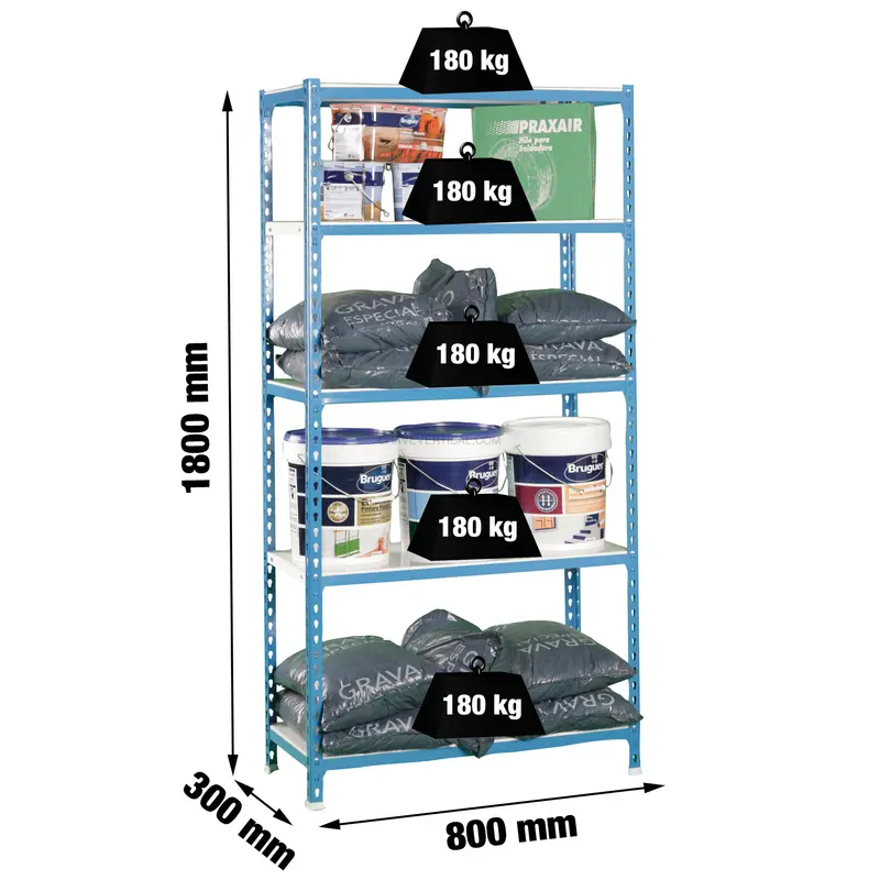 Estante Metálica SIMONCLICK MINI 5/300 AZUL/Branco - 1800 x 800 x 300 mm