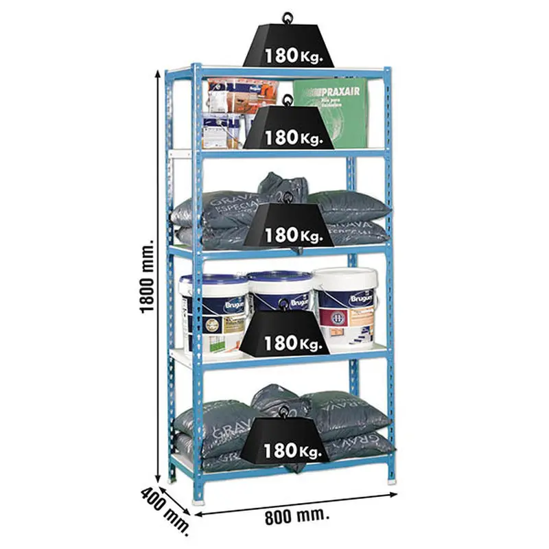 Estante Metálica SIMONCLICK MINI 5/400 AZUL/Branco - 1800 x 800 x 400 mm