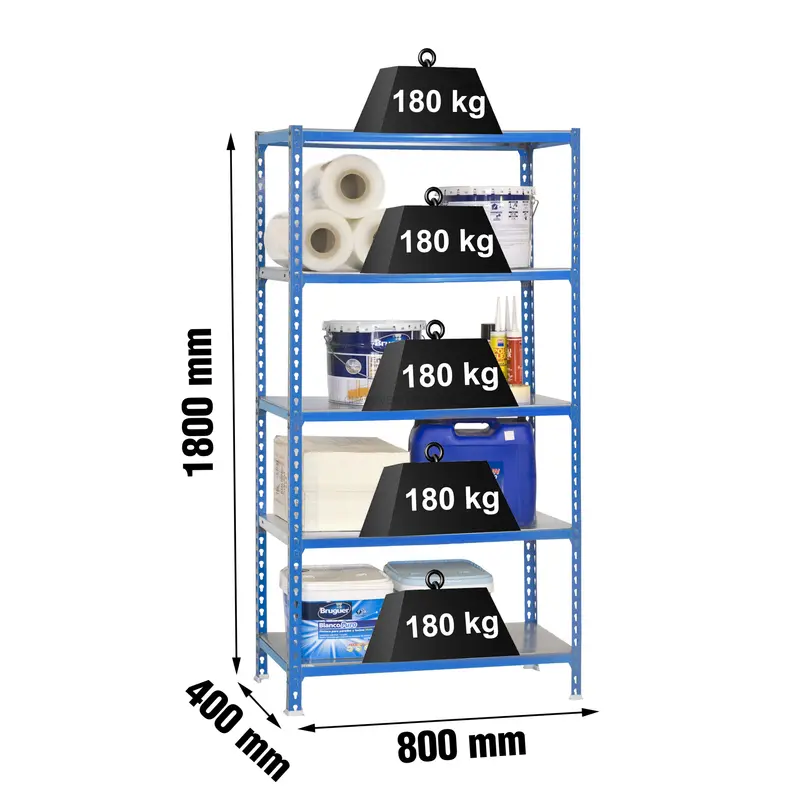 Estante Metálica SIMONCLICK MINI 5/400 AZUL/Galvanizado - 1800 x 800 x 400 mm