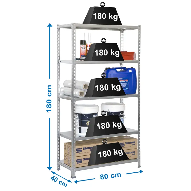 Estante Metálica SIMONCLICK MINI 5/400 Galvanizado/Galvanizado - 1800 x 800 x 400 mm