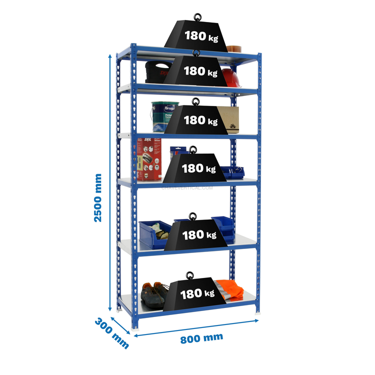 Estante Metálica SIMONCLICK MINI 6/300 AZUL/Galvanizado - 2500 x 800 x 300 mm