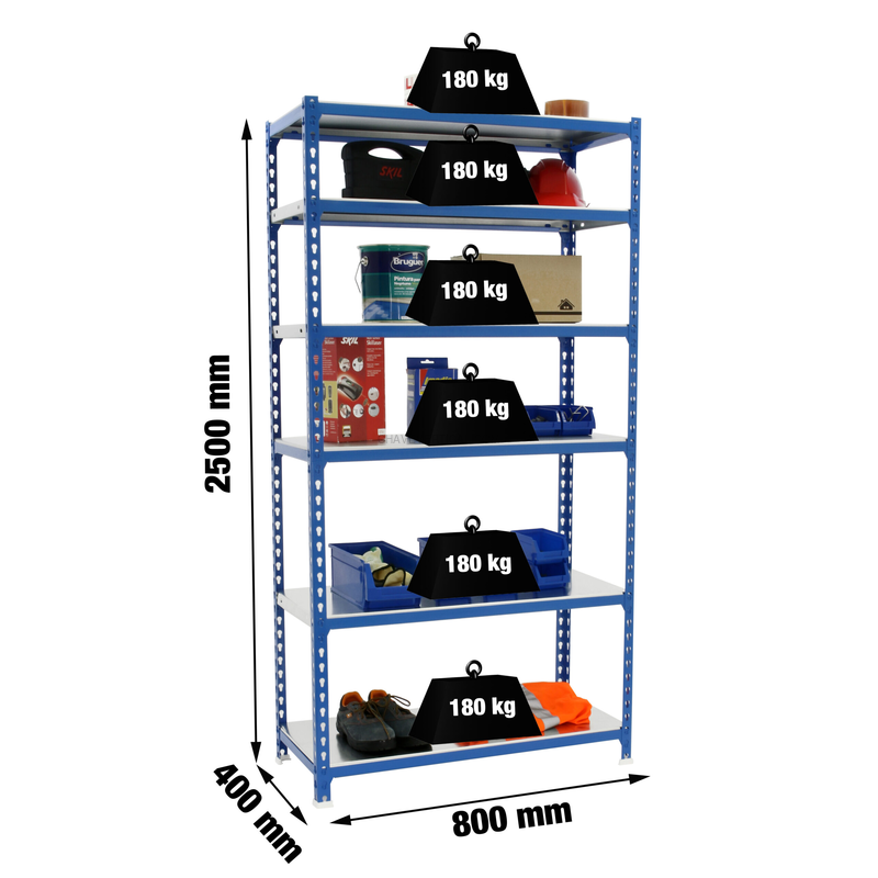 Estante Metálica SIMONCLICK MINI 6/400 AZUL/Galvanizado - 2500 x 800 x 400 mm