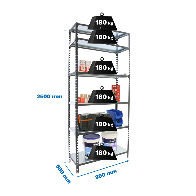 Estante Metálica SIMONCLICK MINI 6/500 Antracite/Branco - 2500 x 800 x 500 mm