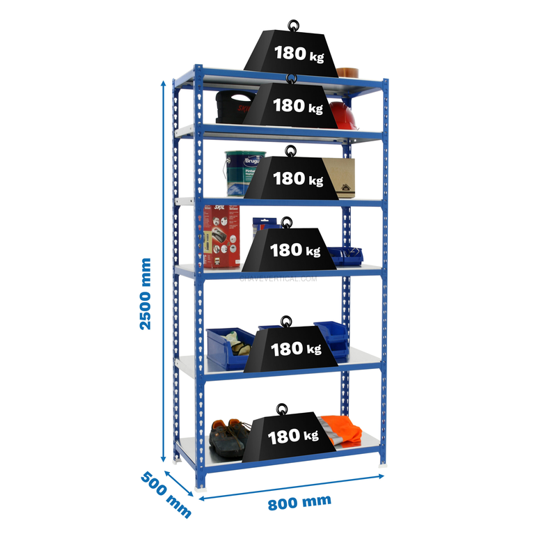 Estante Metálica SIMONCLICK MINI 6/500 AZUL/Galvanizado - 2500 x 800 x 500 mm