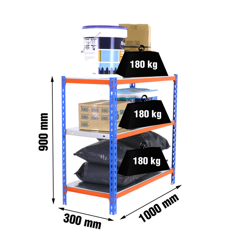 Estante Metálica SIMONCLICK PLUS 3/300 900 AZUL/Laranja/Galvanizado - 900 x 1000 x 300 mm