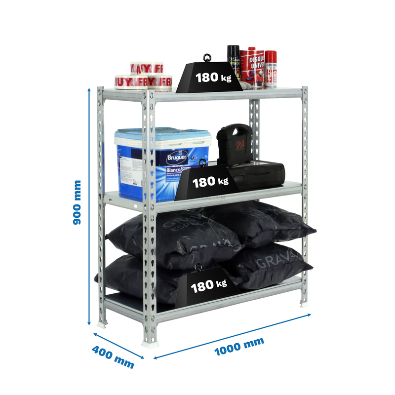 Estante Metálica SIMONCLICK PLUS 3/400 900 Galvanizado/Galvanizado - 900 x 1000 x 400 mm