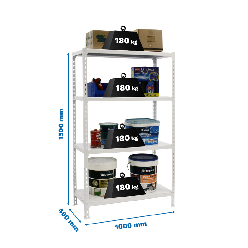 Estante Metálica SIMONCLICK PLUS 4/400 1500 Branco/Branco - 1500 x 1000 x 400 mm