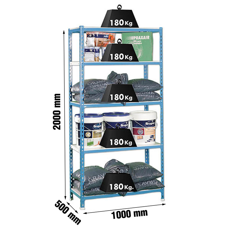Estante Metálica SIMONCLICK PLUS 5/500 AZUL/Branco - 2000 x 1000 x 500 mm