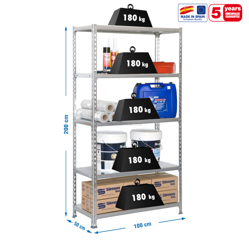 Estante Metálica SIMONCLICK PLUS 5/500 Galvanizado/Galvanizado - 2000 x 1000 x 500 mm