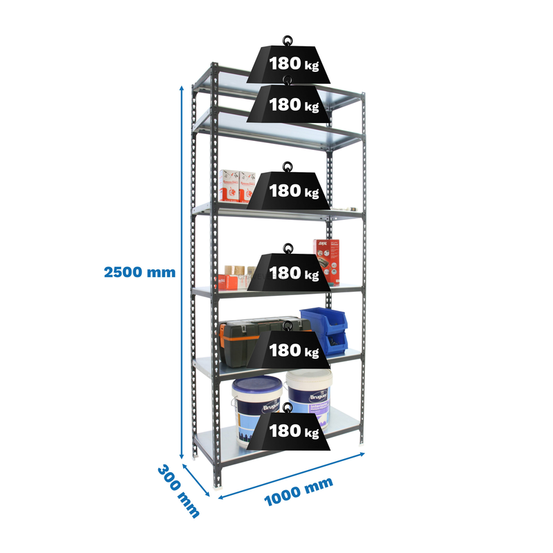 Estante Metálica SIMONCLICK PLUS 6/300 Antracite/Galvanizado - 2500 x 1000 x 300 mm