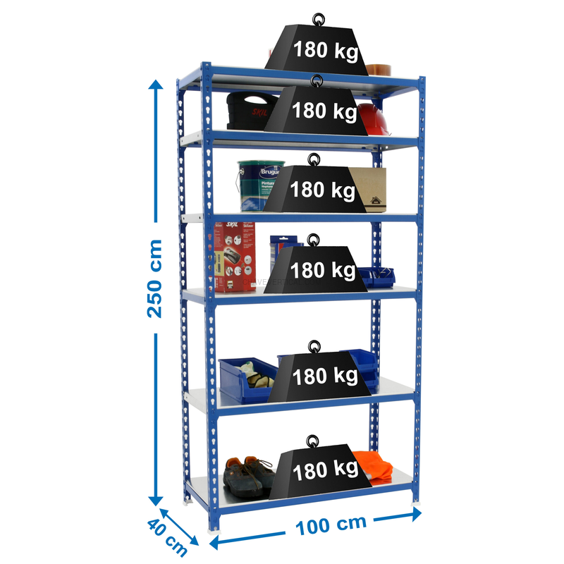 Estante Metálica SIMONCLICK PLUS 6/400 AZUL/Galvanizado - 2500 x 1000 x 400 mm