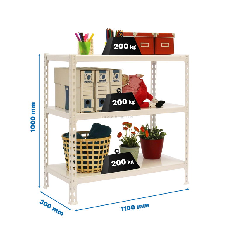 Estante Metálica SIMONCLICK SUPERPLUS 3/300 1000 Branco/Branco - 1000 x 1100 x 300 mm
