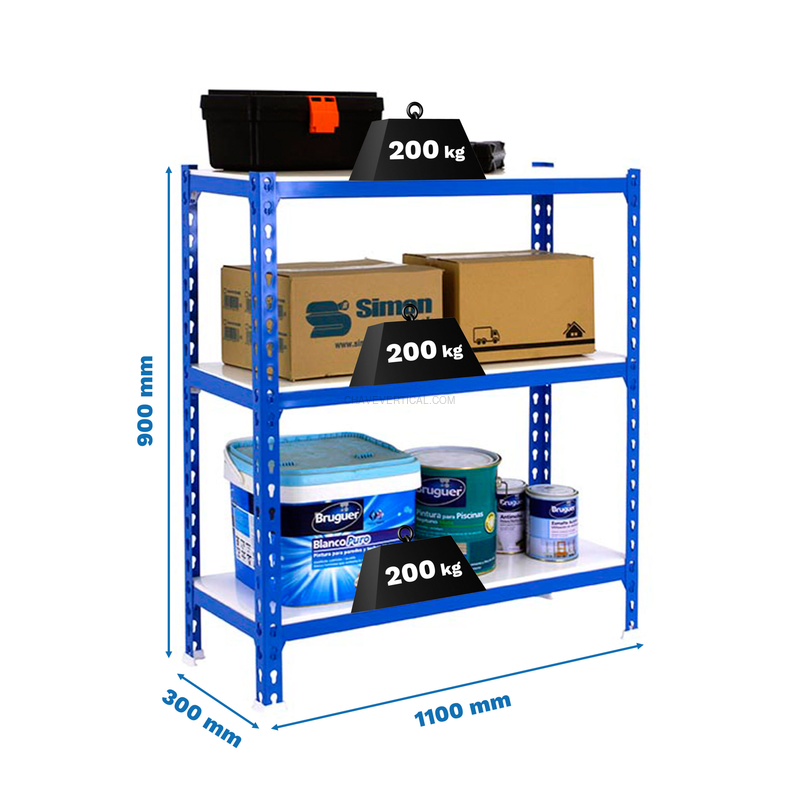 Estante Metálica SIMONCLICK SUPERPLUS 3/300 900 AZUL/Branco - 900 x 1100 x 300 mm