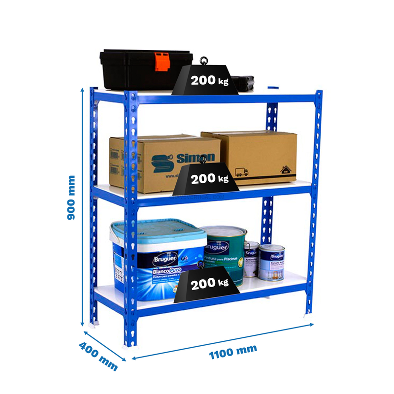 Estante Metálica SIMONCLICK SUPERPLUS 3/400 900 AZUL/Branco - 900 x 1100 x 400 mm