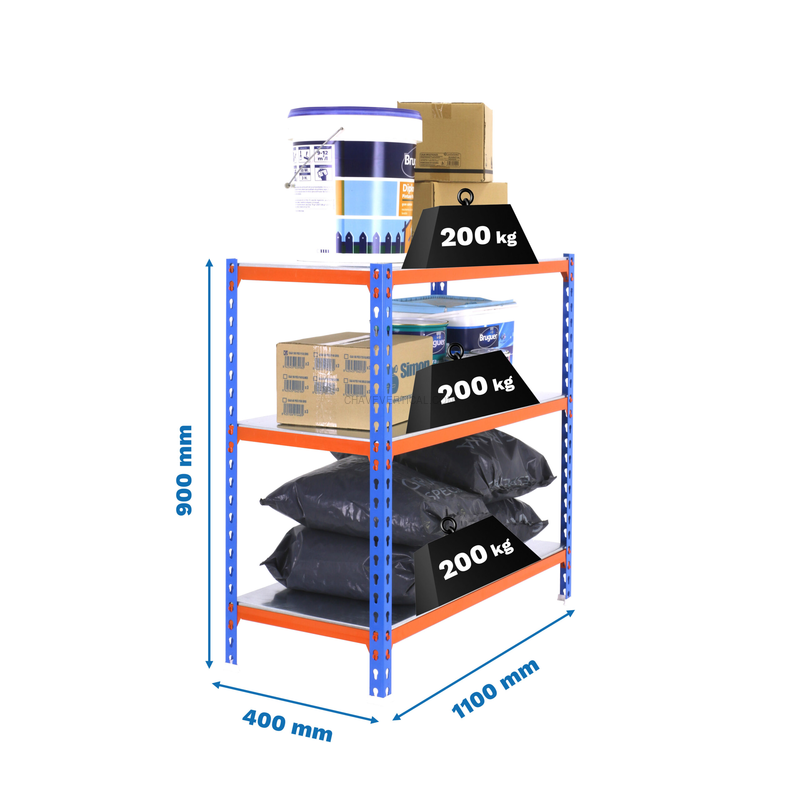 Estante Metálica SIMONCLICK SUPERPLUS 3/400 900 AZUL/Laranja/Galvanizado - 900 x 1100 x 400 mm