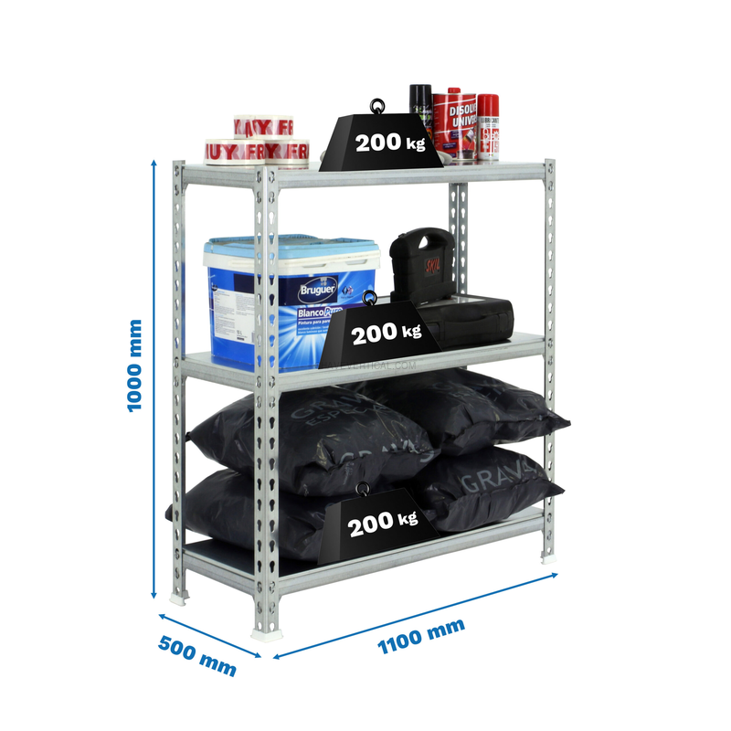 Estante Metálica SIMONCLICK SUPERPLUS 3/500 1000 Galvanizado/Galvanizado - 1000 x 1100 x 500 mm