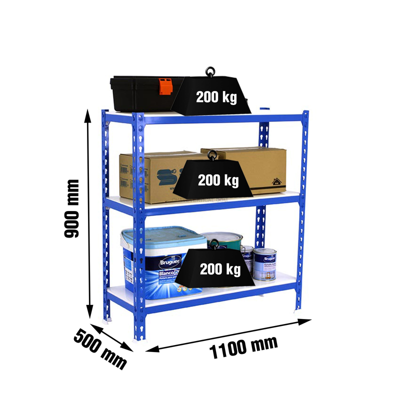 Estante Metálica SIMONCLICK SUPERPLUS 3/500 900 AZUL/Branco - 900 x 1100 x 500 mm
