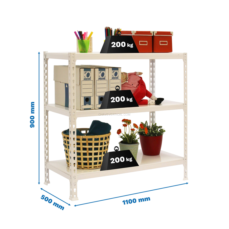 Estante Metálica SIMONCLICK SUPERPLUS 3/500 900 Branco/Branco - 900 x 1100 x 500 mm