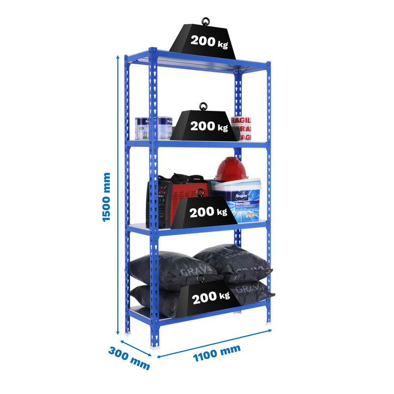 Estante Metálica SIMONCLICK SUPERPLUS 4/300 1500 AZUL/Galvanizado - 1500 x 1100 x 300 mm