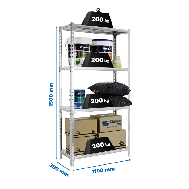 Estante Metálica SIMONCLICK SUPERPLUS 4/300 1500 Galvanizado - 1500 x 1100 x 300 mm