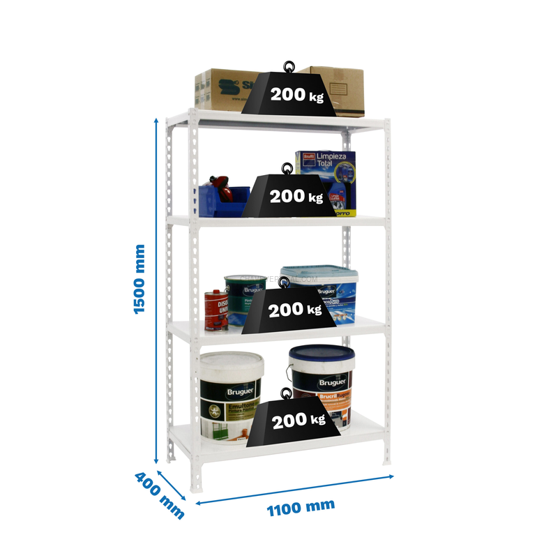 Estante Metálica SIMONCLICK SUPERPLUS 4/400 1500 Branco/Branco - 1500 x 1100 x 400 mm