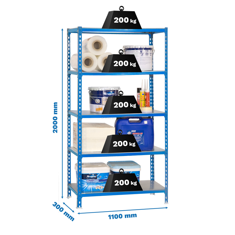 Estante Metálica SIMONCLICK SUPERPLUS 5/300 AZUL/Galvanizado - 2000 x 1100 x 300 mm