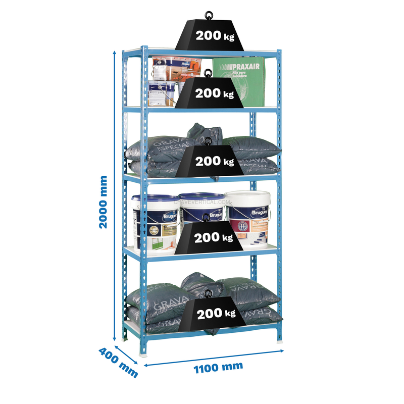 Estante Metálica SIMONCLICK SUPERPLUS 5/400 AZUL/Branco - 2000 x 1100 x 400 mm