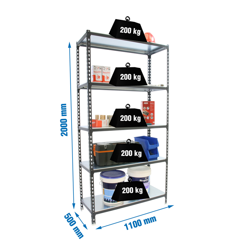Estante Metálica SIMONCLICK SUPERPLUS 5/500 Antracite/Galvanizado - 2000 x 1100 x 500 mm