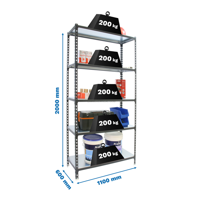 Estante Metálica SIMONCLICK SUPERPLUS 5/600 2000 Antracite/Galvanizado - 2000 x 1100 x 600 mm