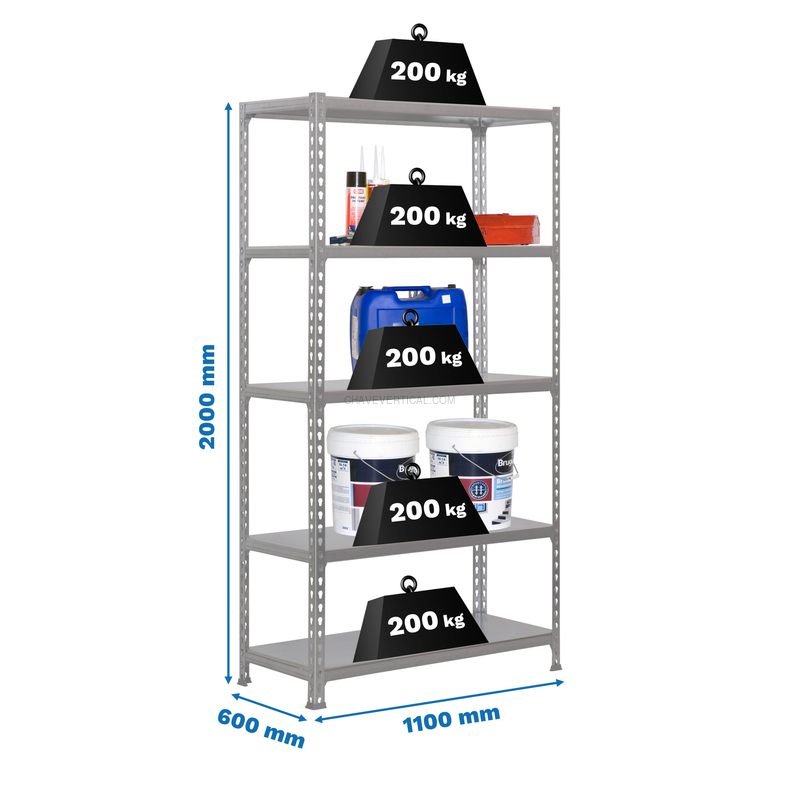 Estante Metálica SIMONCLICK SUPERPLUS 5/600 2000 Cinzento/Galvanizado - 2000 x 1100 x 600 mm