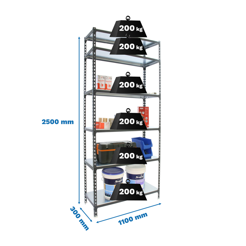 Estante Metálica SIMONCLICK SUPERPLUS 6/300 Antracite/Galvanizado - 2500 x 1100 x 300 mm