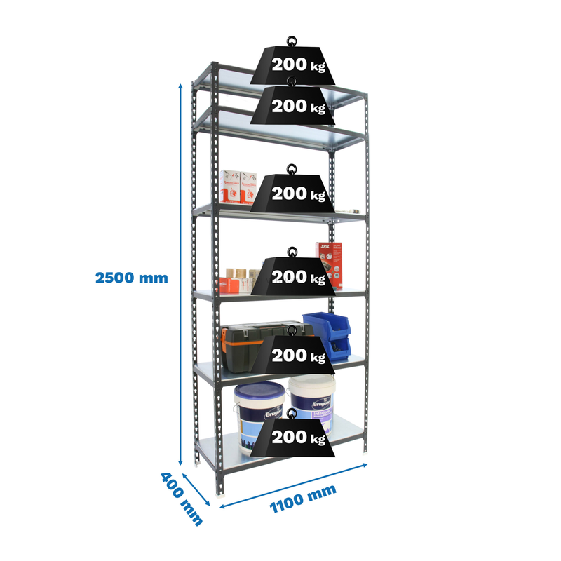 Estante Metálica SIMONCLICK SUPERPLUS 6/400 Antracite/Branco - 2500 x 1100 x 400 mm