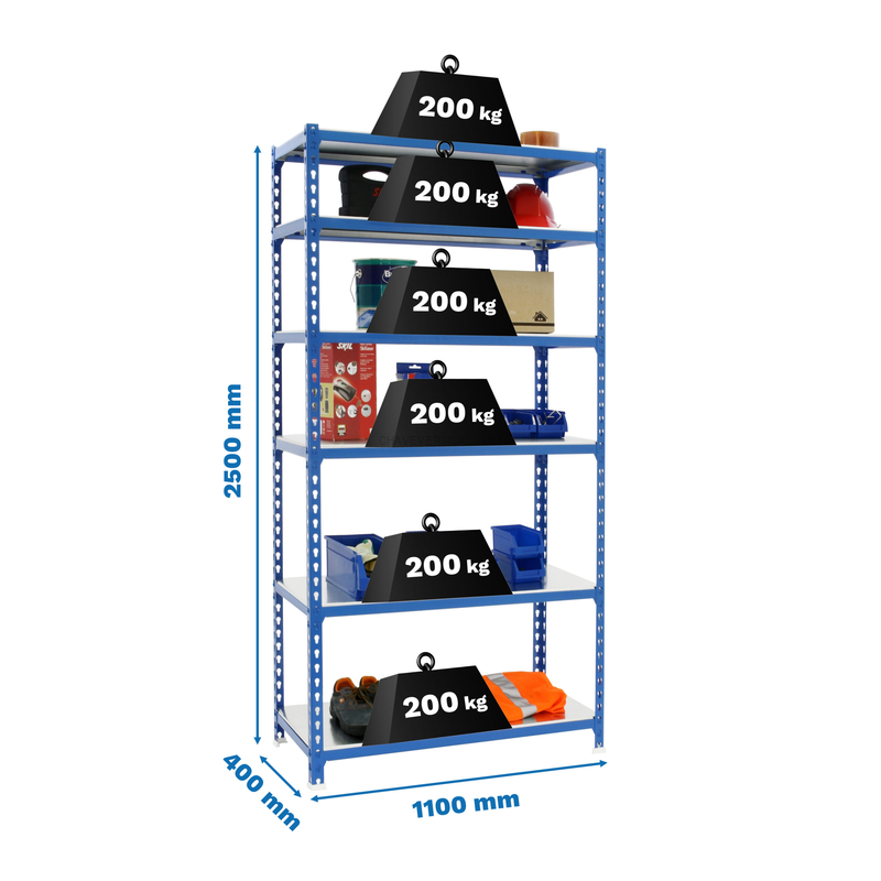 Estante Metálica SIMONCLICK SUPERPLUS 6/400 AZUL/Galvanizado - 2500 x 1100 x 400 mm