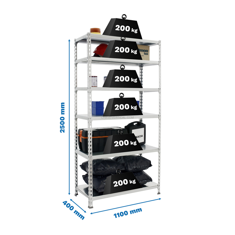 Estante Metálica SIMONCLICK SUPERPLUS 6/400 Galvanizado/Galvanizado - 2500 x 1100 x 400 mm