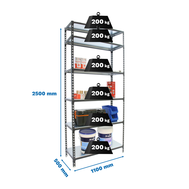 Estante Metálica SIMONCLICK SUPERPLUS 6/500 Antracite/Branco - 2500 x 1100 x 500 mm