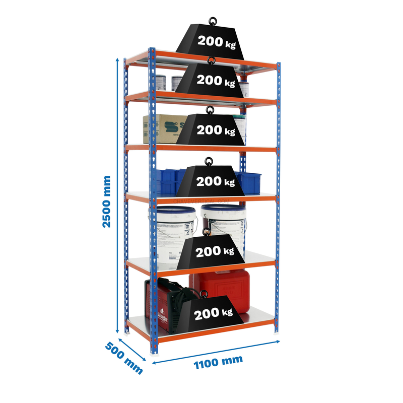 Estante Metálica SIMONCLICK SUPERPLUS 6/500 AZUL/NARAN/Galvanizado - 2500 x 1100 x 500 mm