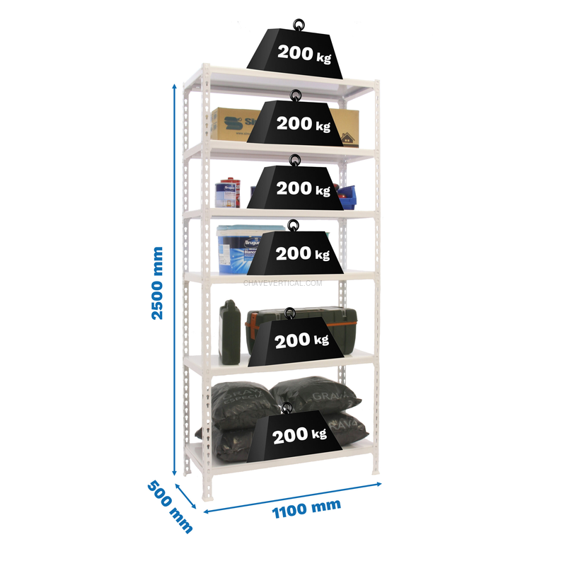 Estante Metálica SIMONCLICK SUPERPLUS 6/500 Branco/Branco - 2500 x 1100 x 500 mm