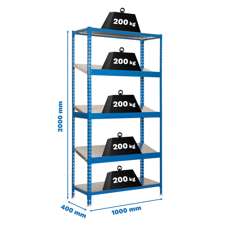 Estante Metálica SIMONEXPO PLUS 5/400-3 AZUL/Galvanizado - 2000 x 1000 x 400 mm